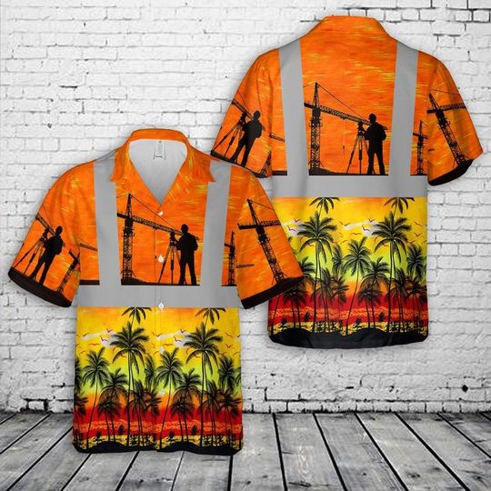 Land Surveyor Hawaiian Shirt, Summer Tropical Short Sleeve Button Down Aloha Shirt