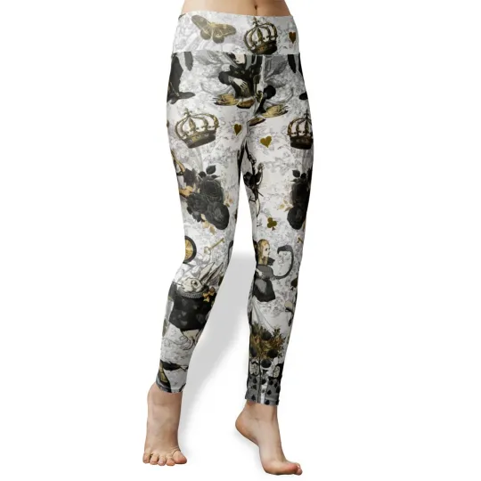 White Alice in Wonderland High Waist Yoga Leggings