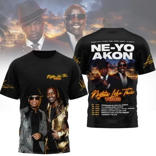 Discover NE-YO & Akon Nights Like This Tour 2026 3D Shirt