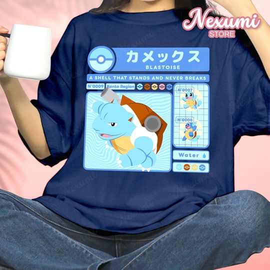 Blastoise Gaming T-Shirt, Water Cannon Turtle Anime Squad Unisex Comfort