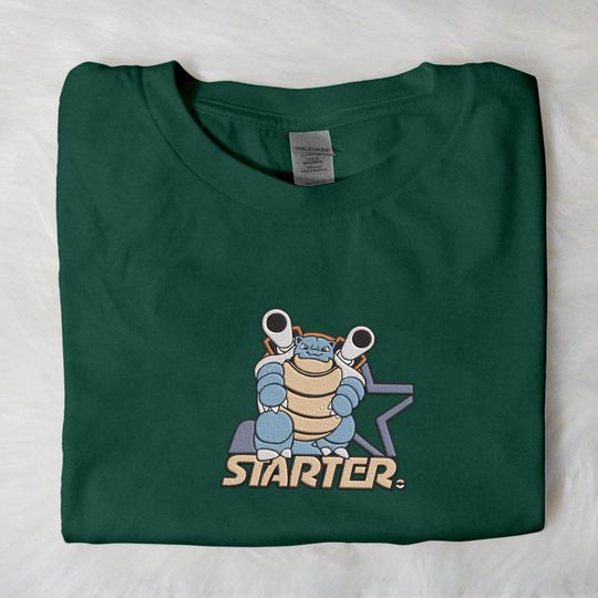 Blastoise T-Shirt Powerful Turtle Embroidery Tee Funny Unisex Shirt