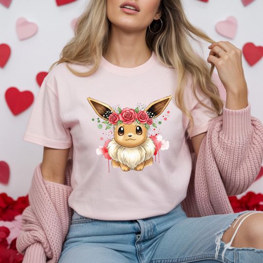 Eevee Floral Crown T-Shirt Watercolor Art Valentine Design