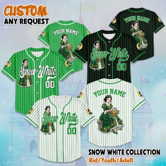 Discover Custom Snow White St Patrick Day Baseball Jersey, Disney Princess Jersey, Magic Kingdom Shirt, Birthday Gifts