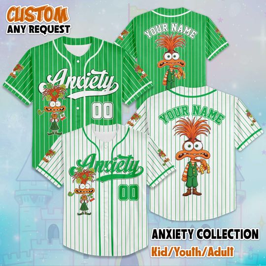 Custom Anxiety St. Patricks Day Baseball Jersey, Personalized Disney Inside Out Jersey, Matching Disney Trip Outfit, Birthday Gift