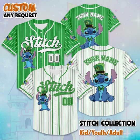 Discover Custom Stitch St. Patricks Day Baseball Jersey, Disney Lilo and Stitch Jersey, Lucky Gift