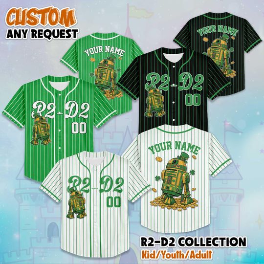 Discover Personalized R2-D2 St Patrick Day Baseball Jersey, Custom R2- D2 Jersey Shirt, Disney Star Wars Birthday Gift, Magic Kingdom Shirt