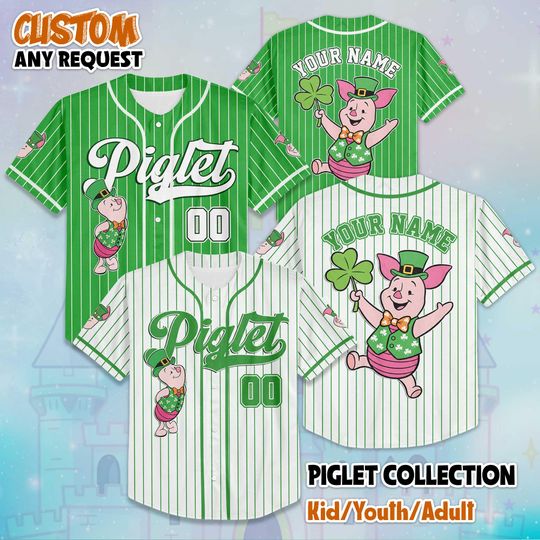 Discover Custom Piglet St. Patricks Day Baseball Jersey, Personalized Disney Winnie The Pooh Shirt, Baseball Team Outfit