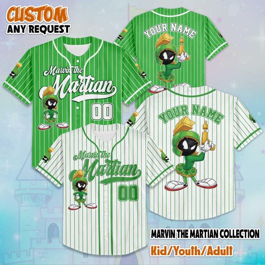 Custom Marvin the Martian St. Patricks Day Baseball Jersey, Personalized Marvin Jersey Shirt, Gift For Fans, Outfit Matching Family Shirt