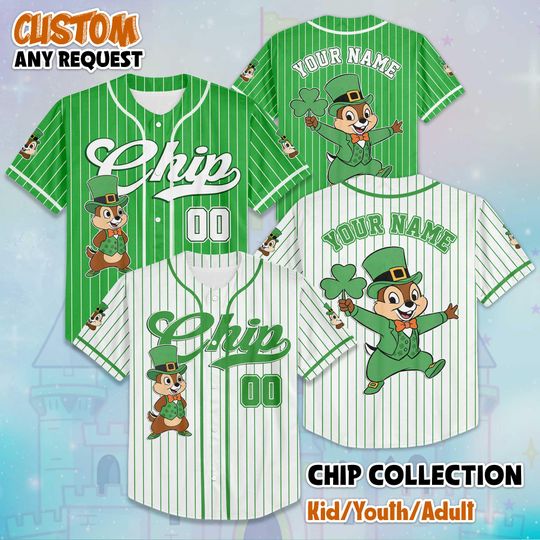 Discover Personalized Chip St. Patricks Day Baseball Jersey, Disney Chip and Dale Jersey Shirt, Disneyland Baseball Team Outfit, Birthday Gift
