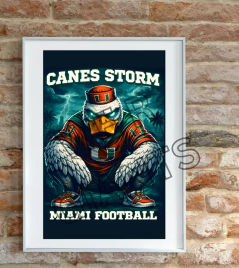 Discover Miami Hurricaness Canes Storm Art Print College Sports Wall Art