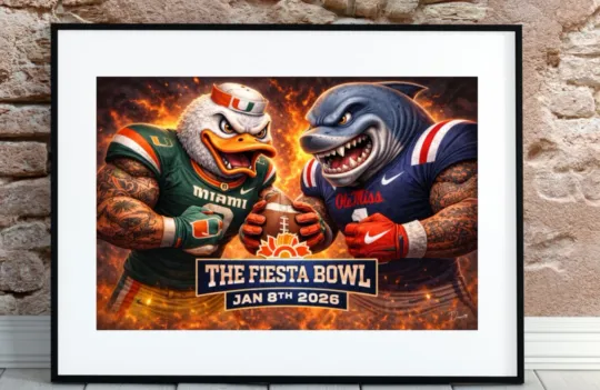 Miami vs Ole Miss Fiesta Bowl 2026 Art Print College Football Poster