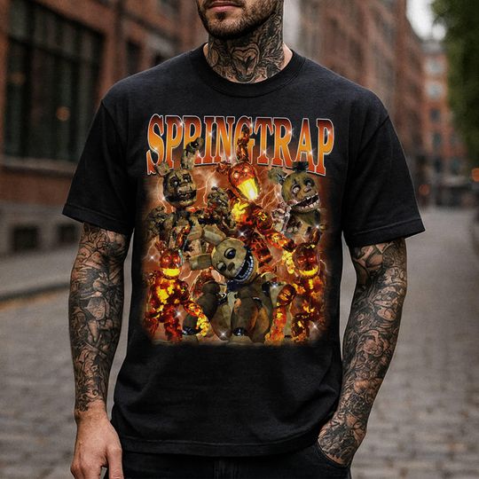 Springtrap Homage Shirt, Five Nights At Freddy's Horror Video Game 90s Bootleg Rap Shirt