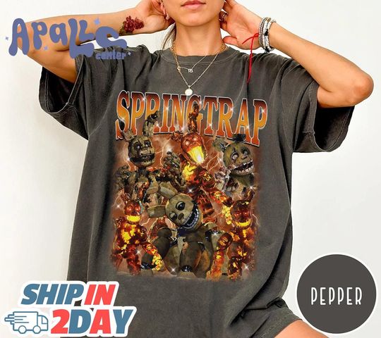 Comfort Colors Springtrap Homage Shirt, Five Nights At Freddy's Horror Video Game 90s Bootleg Shirt
