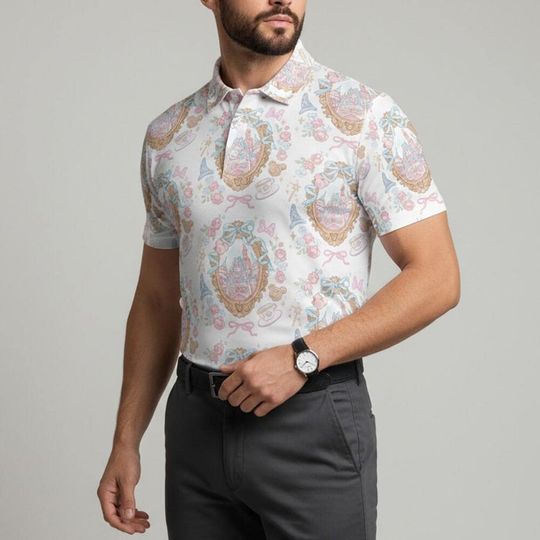 Discover Conquette Bow Magical Castle Polo Shirt for Golf and Disney Cruise