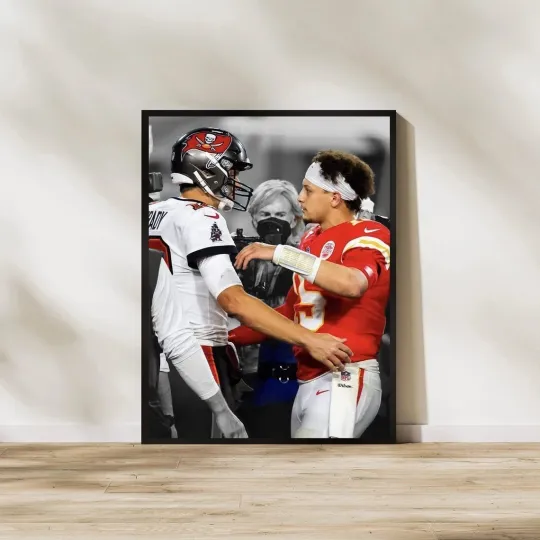Tom Brady & Patrick Mahomes Poster Legends Football Wall Art All Sizes