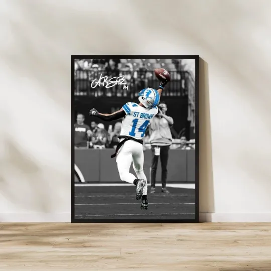 Amon-Ra St. Brown 14 Poster Detroit Football Wall Art All Sizes