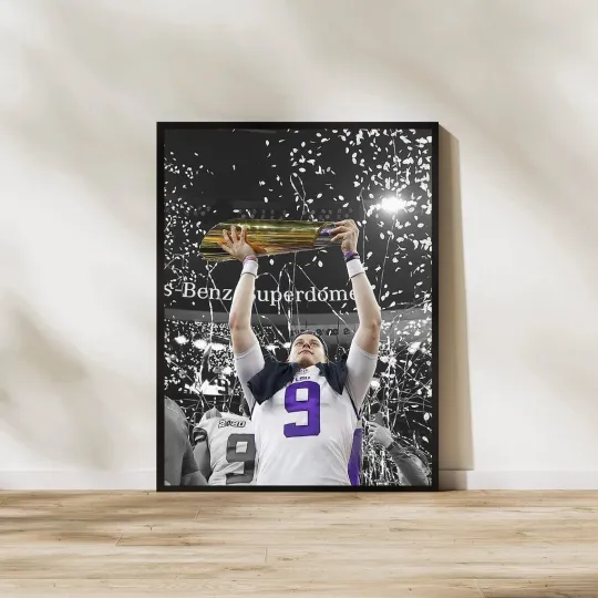 Joe Burrow Poster LSU Tigers College Football Wall Art Print All Sizes