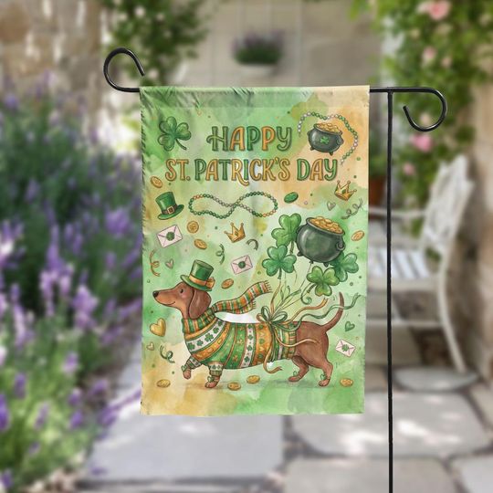 Discover Dachshund St Patricks Day Garden Flag, Doxie Irish Spring Yard Flag, Cute Dog Outdoor Decor for St Patricks Day