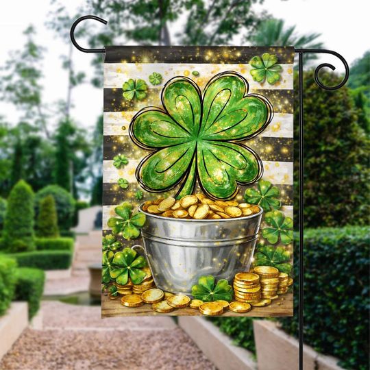 Discover St Patricks Day Garden Flag, Classic Shamrock Outdoor Banner, Green Clover Yard Sign, Irish Luck Festive Holiday Porch Decor