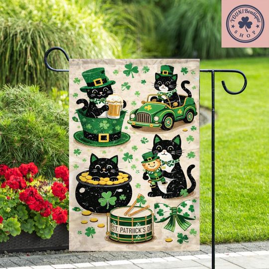 Discover St Patricks Day Cat Garden Flag, Irish Black Cat Decor, Shamrock Lucky Kitty Yard Flag, Outdoor Holiday Decoration