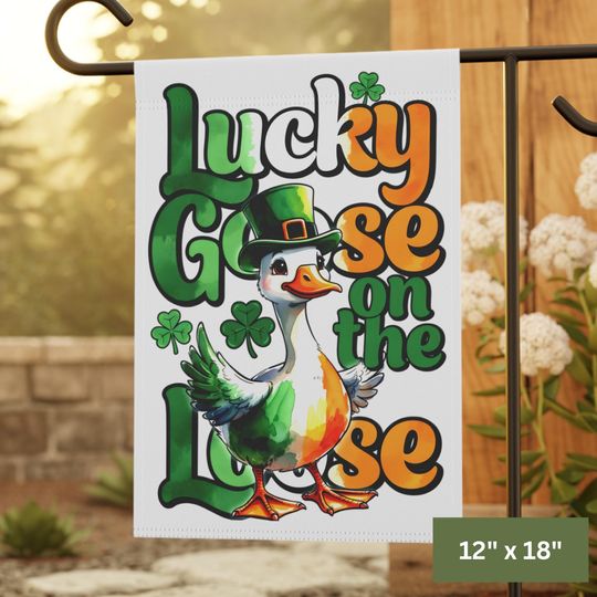 Discover Lucky Goose on the Loose Garden Flag, St. Patrick's Day Yard Banner