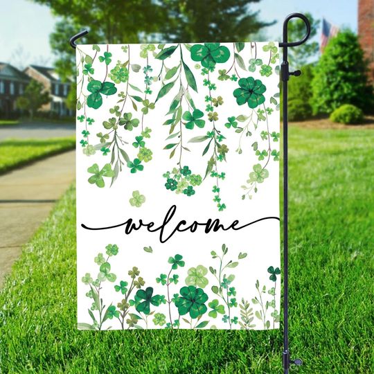 Discover Shamrock Welcome Garden Flag, St Patricks Day Mason Jar Yard Flag, Irish Clover Outdoor Decoration, Lucky Spring Yard Sign, Welcome Flag