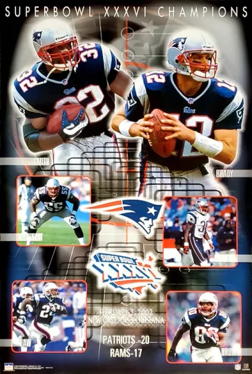 Discover New England Patriots Super Bowl XXXVI Champions Vintage Wall Poster