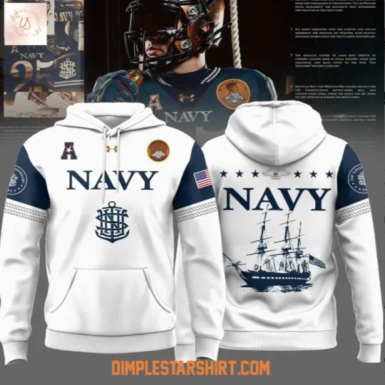 Discover Navy Midshipmen 250th Anniversary Uniform White Hoodie 3D