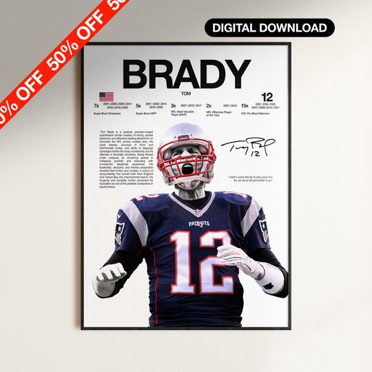 Discover Tom Brady Poster, football Wall Print, football Poster Print, Sports Decor