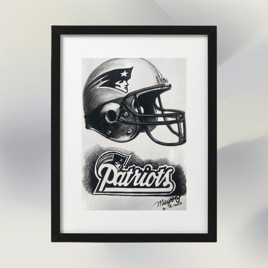 Discover Football | "Patriots Helmet" | Charcoal Drawing