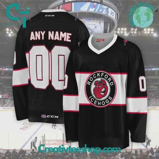 Discover Personalized Rockford IceHogs 2024 Black Hockey Shirt Unisex Fit Fullsize
