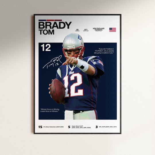 Tom Brady Poster, Buccaneers Wall Art, football Football Print, New England Decor