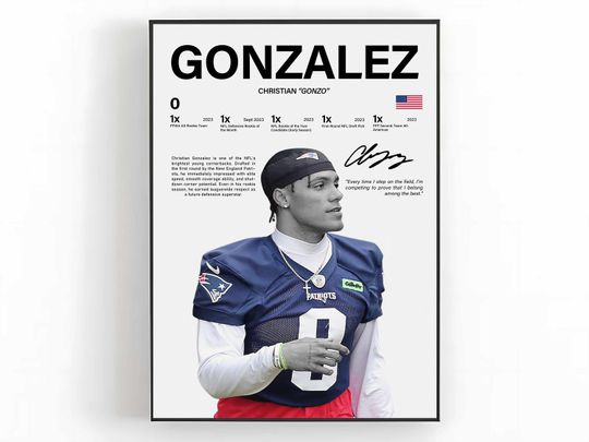 Discover Christian Gonzalez Poster, New England Patriots Print, football Wall Art, Football Poster