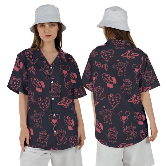 Discover Unisex Aliens Pizza Planet Valentine Button Up Shirt, Disney Toy Story Hawaiian Style Shirt, Valentine's Day Gift, Sweethearts Nite 2026
