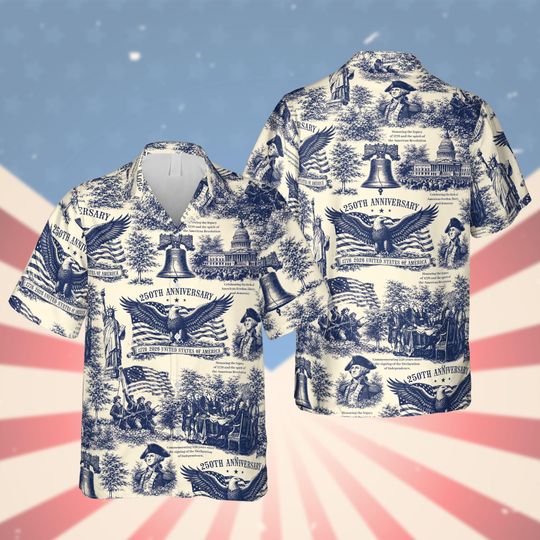 Discover America 250th Anniversary Hawaiian Shirt, 250 Years 1776-2026 Founding Fathers Button Up, Bald Eagle Liberty Bell USA Independence Day Shirt