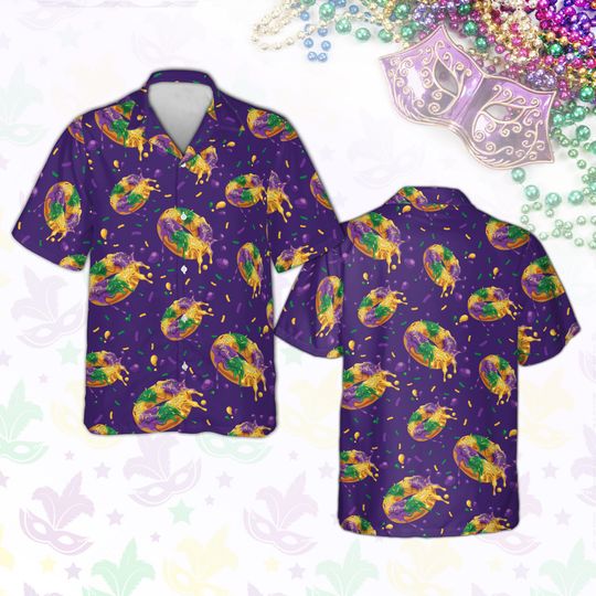 Mardi Gras King Cake Hawaiian Shirt for Kids, Louisiana New Orleans Carnival Shirt, King Cake Gift Outfit, Mardi Gras Shirt