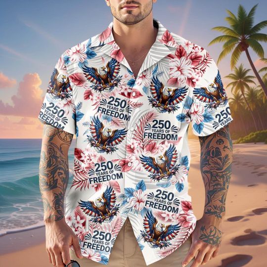 Discover 250 Years of Freedom Hawaiian Shirt, Patriotic Eagle Aloha Shirt