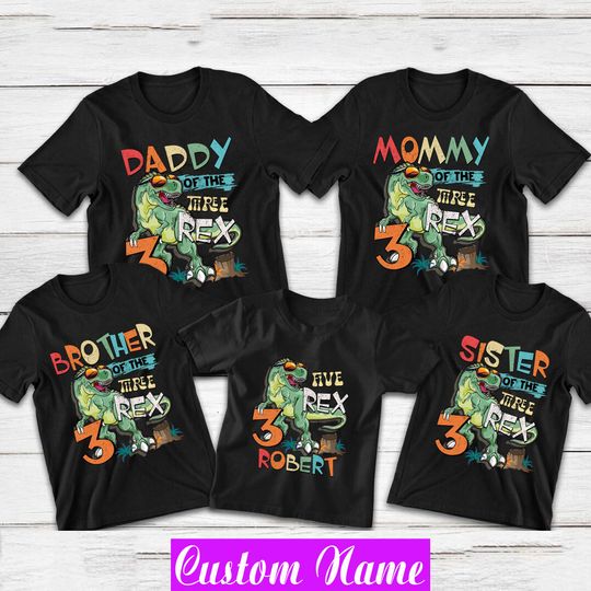 Discover Three Rex Dinosaur Birthday Shirt: Personalized 3rd Birthday