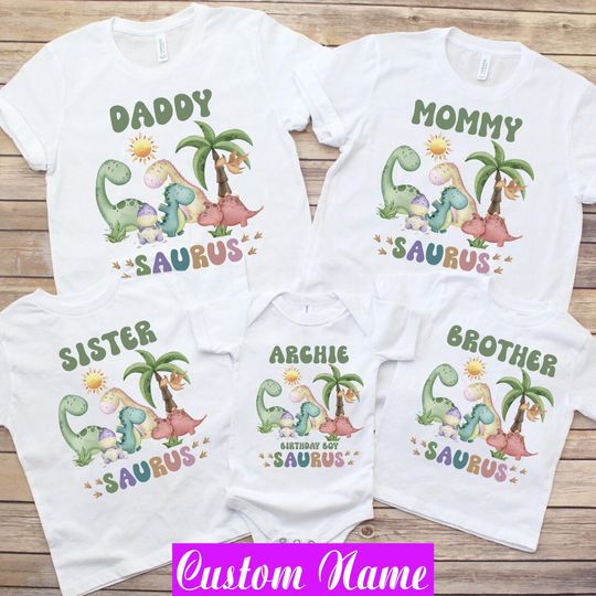 Discover Three Rex Family Birthday Shirts: Matching Dinosaur Party