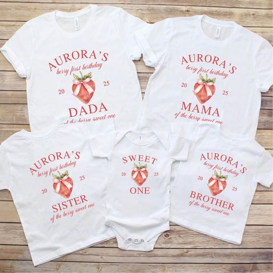 Discover Berry First Birthday Matching Family Shirts: Strawberry Party Tees