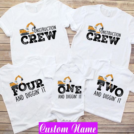 Discover Excavator Birthday Shirt: Construction Crew Matching Family Tees