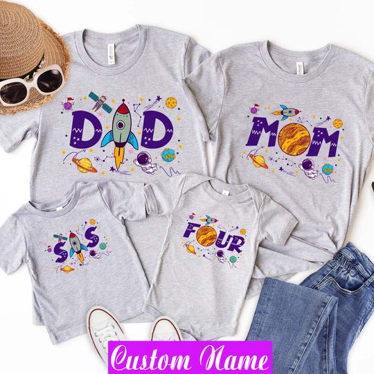 Discover Astronaut Family Birthday Shirts: Matching Space Rocket Theme