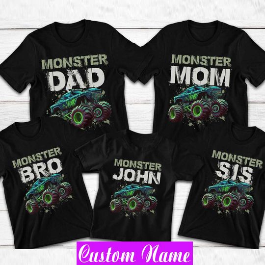 Discover Personalized Monster Truck Birthday Shirt: Custom Name Family Matching