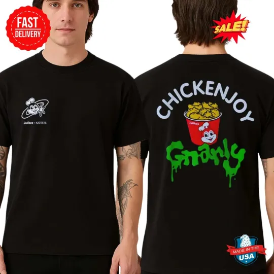 Jollibe x Katseye Black Graphic Tee With Chickenjoy Bucket Back Print T-Shirt
