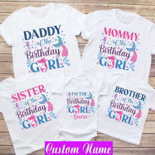 Discover Mermaid Birthday Girl Shirt: Family Matching Tees