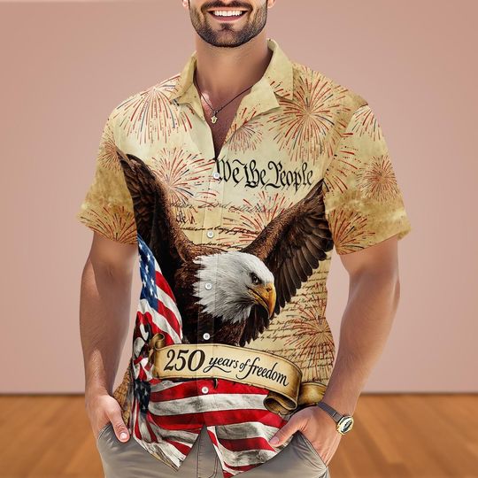 Discover 250th Anniversary America Patriotic Hawaiian Shirt, Bald Eagle American Flag Button Shirt, 1776 2026, Patriotic Shirt, 4th Of July Gift