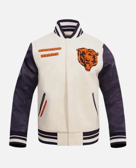 Handmade Chicago Bears Varsity Jacket with Leather Sleeves