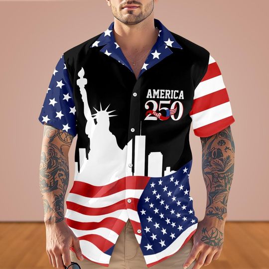 Discover 250 Years of Freedom Hawaiian Shirt, 250th Birthday USA Button Shirt, 250th Year Gift, USA Flag Shirt, 1776 2026 Shirt, Patriotic Shirt