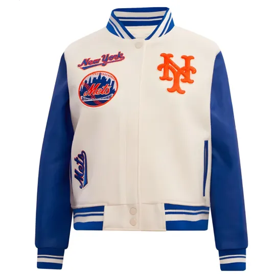 Discover New York Mets Varsity Jacket Off White Body Royal Blue Leather Sleeves