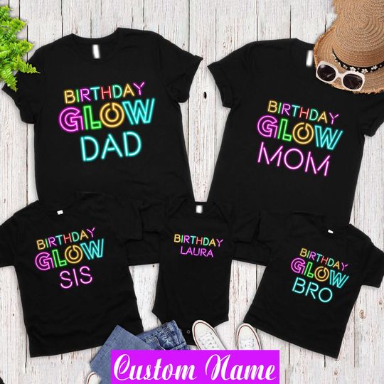 Discover Neon Glow Birthday Shirt: Family Matching Outfit